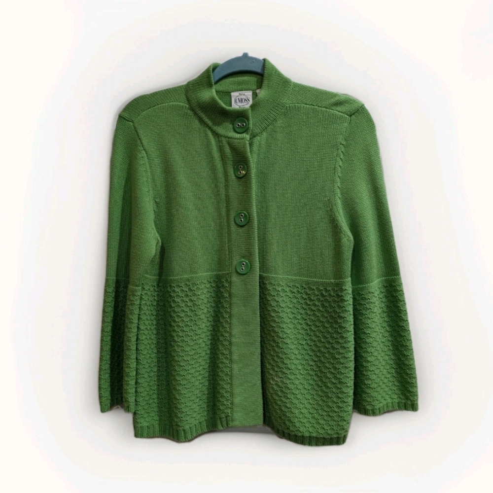 B. Moss Womens Babydoll Sweater Cardigan Medium Fairy Artsy Kelly Green Spring‎